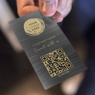 Tarjeta De Visita Código QR Logotipo comercial cepillado negro