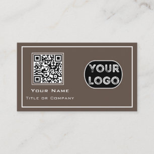 Tarjeta De Visita Código QR Logotipo comercial Marrón Minimalista