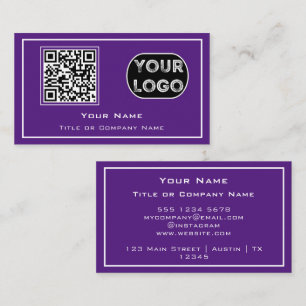 Tarjeta De Visita Código QR Logotipo comercial Purple Minimalista