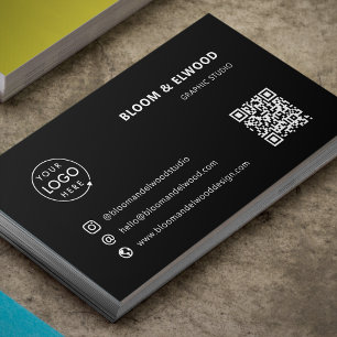 Tarjeta De Visita Código QR Logotipo de negro mínimo moderno sencill