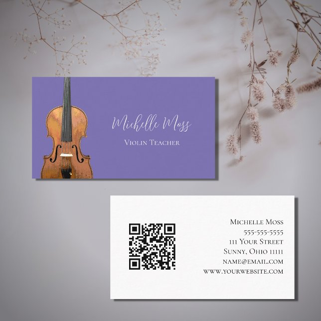 Tarjeta De Visita Código QR Maestra violinista Cute morado (Subido por el creador)