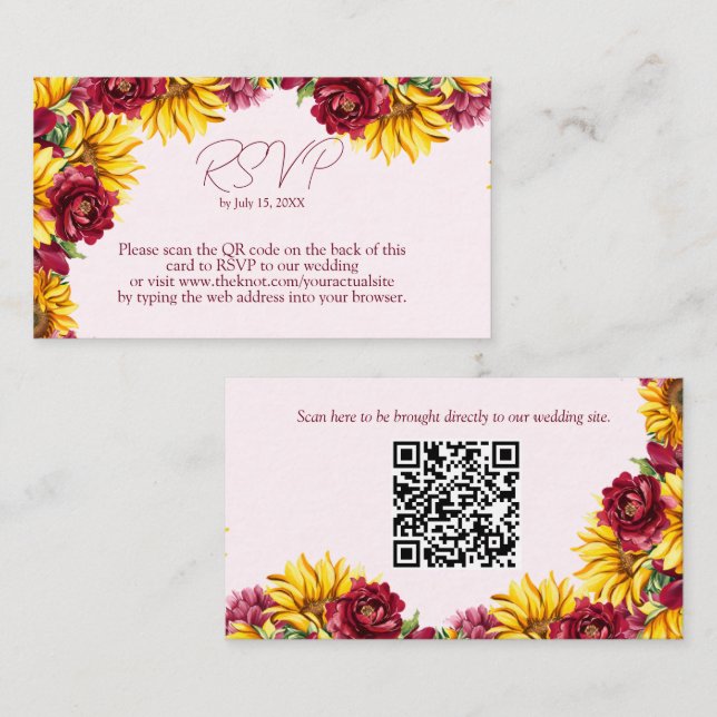 Tarjeta De Visita Código QR Magenta y amarillo dorado RSVP (Anverso / Reverso)