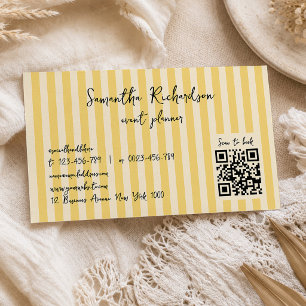 Tarjeta De Visita Código QR Manuscrito Amarillo con Rayas Divertidas