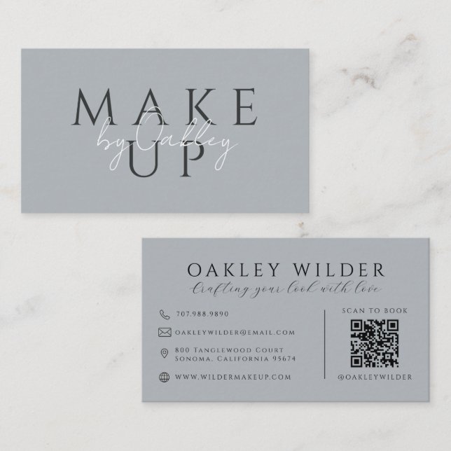 Tarjeta De Visita Código QR Maquilladora Gris (Anverso / Reverso)