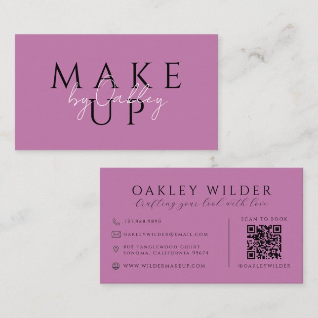 Tarjeta De Visita Código QR Maquilladora Lila (Anverso / Reverso)