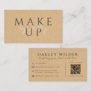 Tarjeta De Visita Código QR Maquilladora Lino Falso Beige