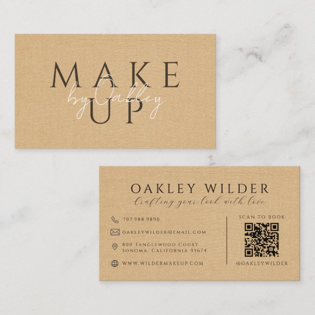 Tarjeta De Visita Código QR Maquilladora Lino Falso Beige (Anverso / Reverso)