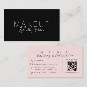 Tarjeta De Visita Código QR Maquilladora Rosa Negro Blush