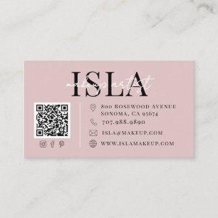 Tarjeta De Visita Código QR Maquilladora Rubor Polvoriento Rosa