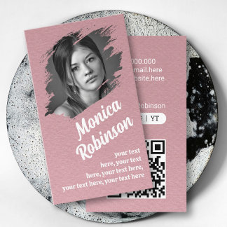 Tarjeta De Visita Código QR marco rosa mate con foto personalizada