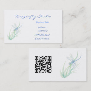 Tarjeta De Visita Código QR Mariposa Azul Verde Acuarela Suave