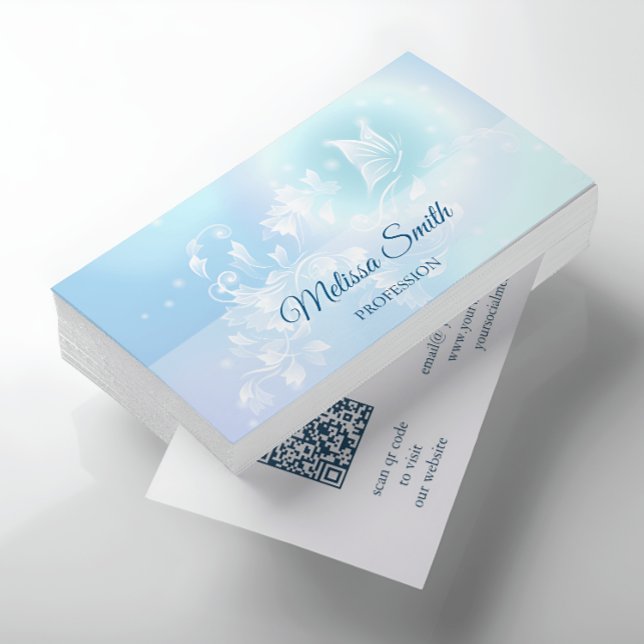 Tarjeta De Visita Código QR | Mariposa Floral Azul Turquesa (Subido por el creador)