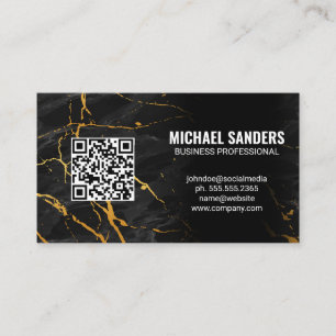 Tarjeta De Visita Código QR   Mármol negro de oro