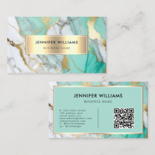 Tarjeta De Visita Código QR Mármol Verde Dorado Elegante Moderno