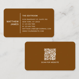 Tarjeta De Visita Código QR Marrón de Chocolate Caliente Minimalista
