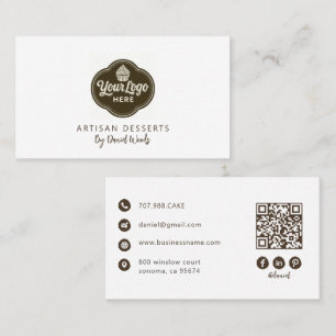 Tarjeta De Visita Código QR marrón espresso de logotipo personalizad