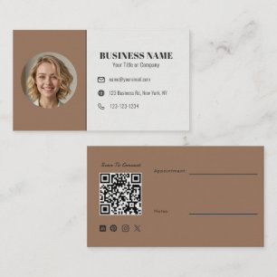 Tarjeta De Visita Código QR Marrón Toffee Foto Cita Arquitecto