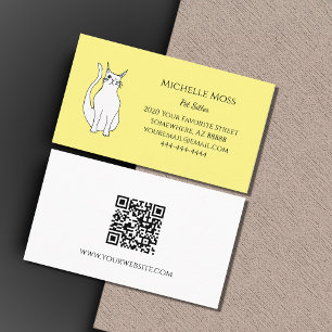 Tarjeta De Visita Código QR Mascota amarillo Sitter Cute gato