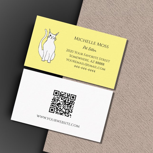Tarjeta De Visita Código QR Mascota amarillo Sitter Cute gato (Subido por el creador)