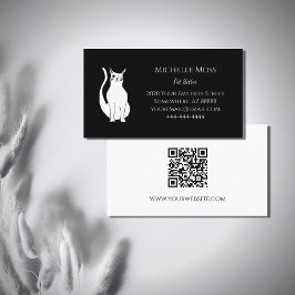 Tarjeta De Visita Código QR Mascota de gato blanco negro escaneado s