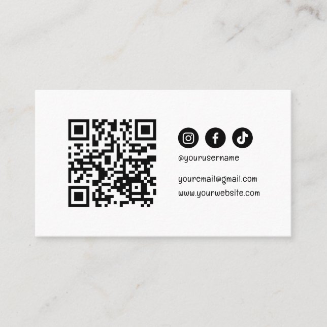 Tarjeta De Visita Código QR Medios Sociales Moderno Elegante Blanco  (Anverso)