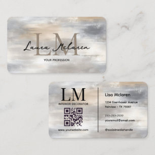 Tarjeta De Visita Código QR Metálico con Monograma Elegante