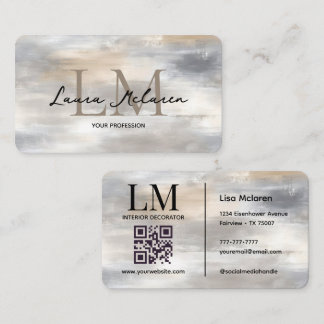 Tarjeta De Visita Código QR Metálico con Monograma Elegante