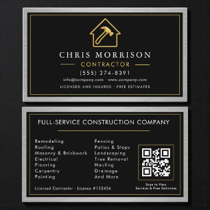 Tarjeta De Visita Código QR metálico Construcción de edificio negro 