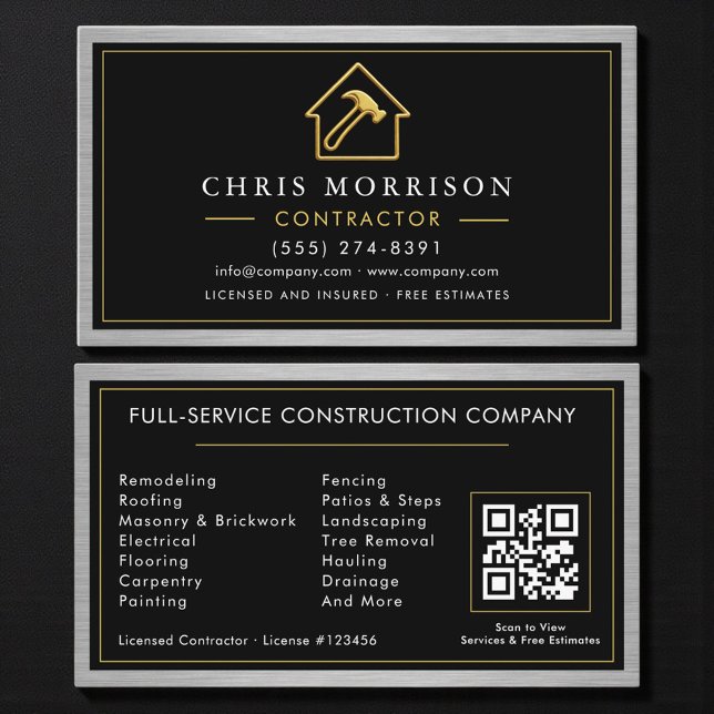 Tarjeta De Visita Código QR metálico Construcción de edificio negro  (Subido por el creador)