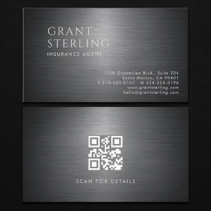 Tarjeta De Visita Código QR Metálico de Agente de Seguros