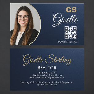 Tarjeta De Visita Código QR metálico de agente inmobiliario con foto