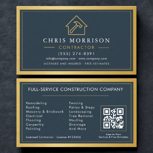 Tarjeta De Visita Código QR metálico de contratista de construcción