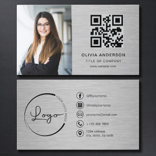 Tarjeta De Visita Código QR Metálico de Foto Profesional en Redes So