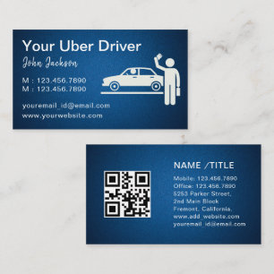 Tarjeta De Visita Código QR Metalizado azul de Uber Taxi Limo