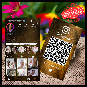 Tarjeta De Visita Código QR Metalizado de Instagram Gold y Black