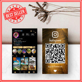 Tarjeta De Visita Código QR Metalizado de oro y negro en Instagram