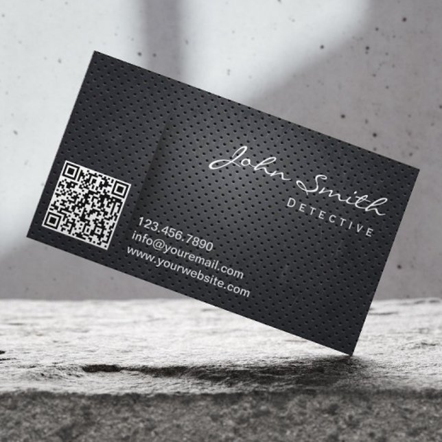 Tarjeta De Visita Código QR Metalizado negro de detective Grunge (Subido por el creador)