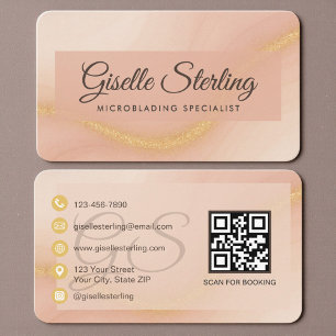 Tarjeta De Visita Código QR Microblading Beige Neutro Dorado