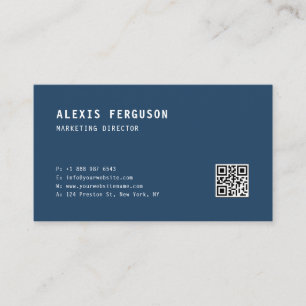 Tarjeta De Visita Código QR Minimalista azul de la Marina de Tipogra