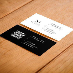 Tarjeta De Visita Código QR Minimalista básico simple en blanco y ne