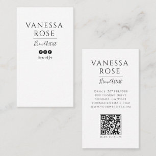 Tarjeta De Visita Código QR minimalista de artista de cejas en blanc