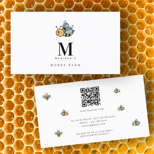 Tarjeta De Visita Código QR Minimalista de onograma de lujo de Honey