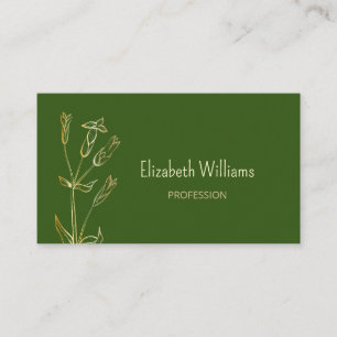 Tarjeta De Visita Código QR   Minimalista de oro de flores silvestre