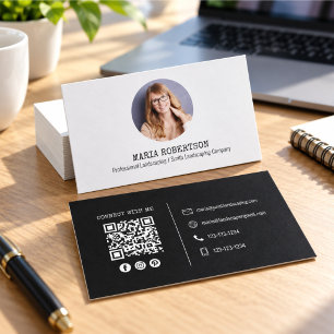 Tarjeta De Visita Código QR Minimalista de Redes Sociales Foto Moder