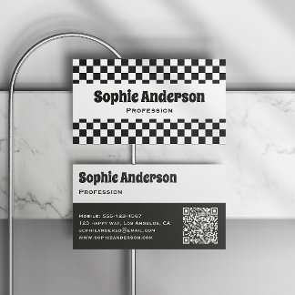Tarjeta De Visita Código QR minimalista de tablero de ajedrez negro