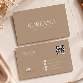 Tarjeta De Visita Código QR minimalista elegante hongo taupe
