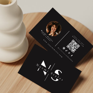 Tarjeta De Visita Código QR minimalista en blanco y negro para foto 