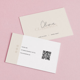 Tarjeta De Visita Código Qr Minimalista Marfil Cálido Blanco Chic