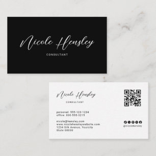 Tarjeta De Visita Código QR minimalista moderno Chic negro y blanco