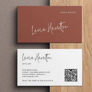 Tarjeta De Visita Código QR minimalista moderno de terracota